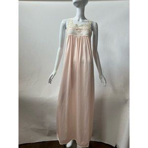 Vintage Deena Womens Nightgown Pink Sleeveless Long Maxi Romantic Nylon US S
